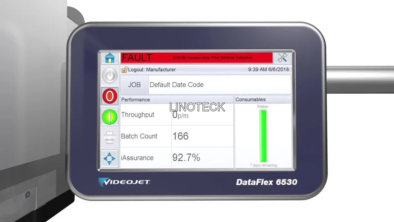 Conserto Impressora de transferência térmica Videojet Falha Não Funciona Liga DataFlex 6530 e 6330 Conserto Impressora de transferência térmica Videojet Falha Não Funciona Liga DataFlex 6530 e 6330